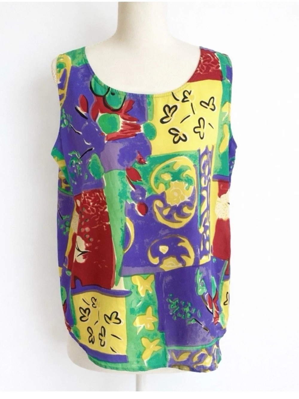 Vintage 90s Sioni 100% Silk Abstract Wearable Art Top M